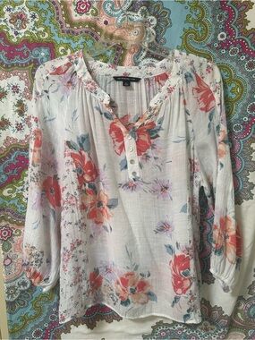 Zac & Rachel White Blouse with Red & Pink Floral Print